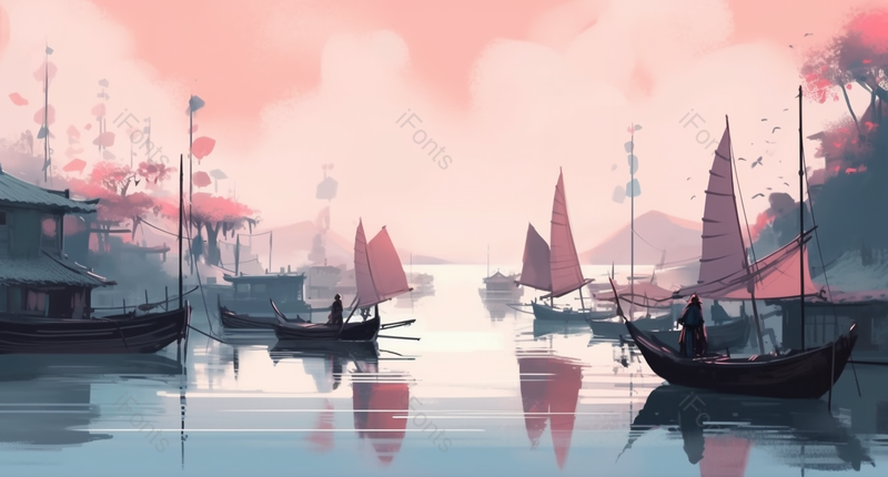 朦胧新中式水彩山水背景图,插画/手绘图,插画/手绘图库,插画/手绘图下载,插画/手绘